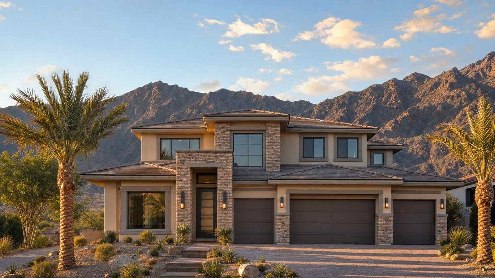Condominium and townhome community in Centennial Hills, Las Vegas with desert landscaping and mountain views